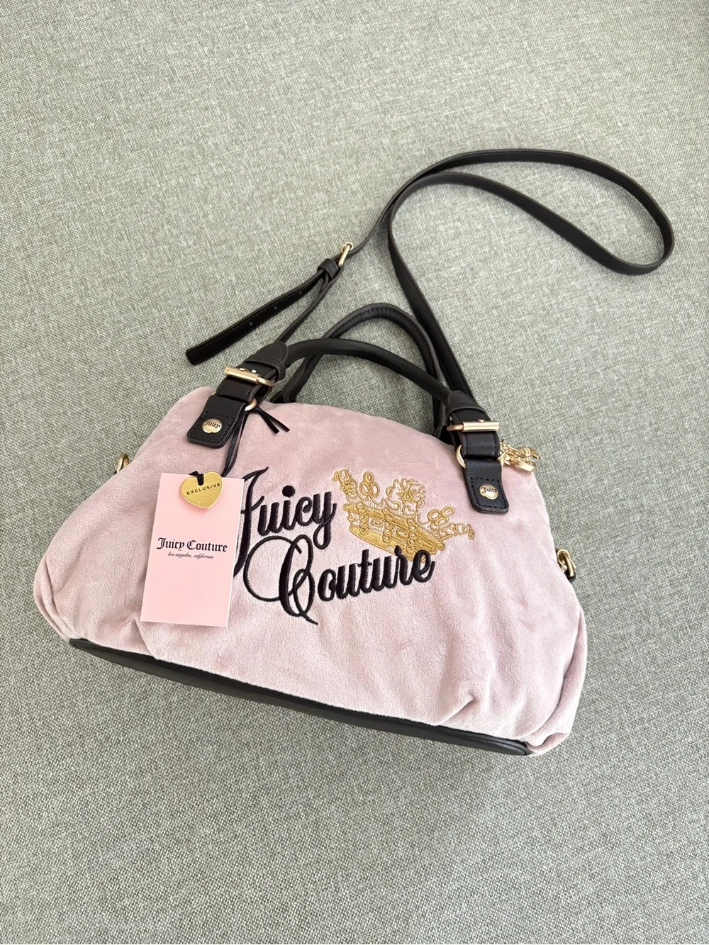 Juicy Couture Pink and Black Logo Shoulder Bag with Gold Accent